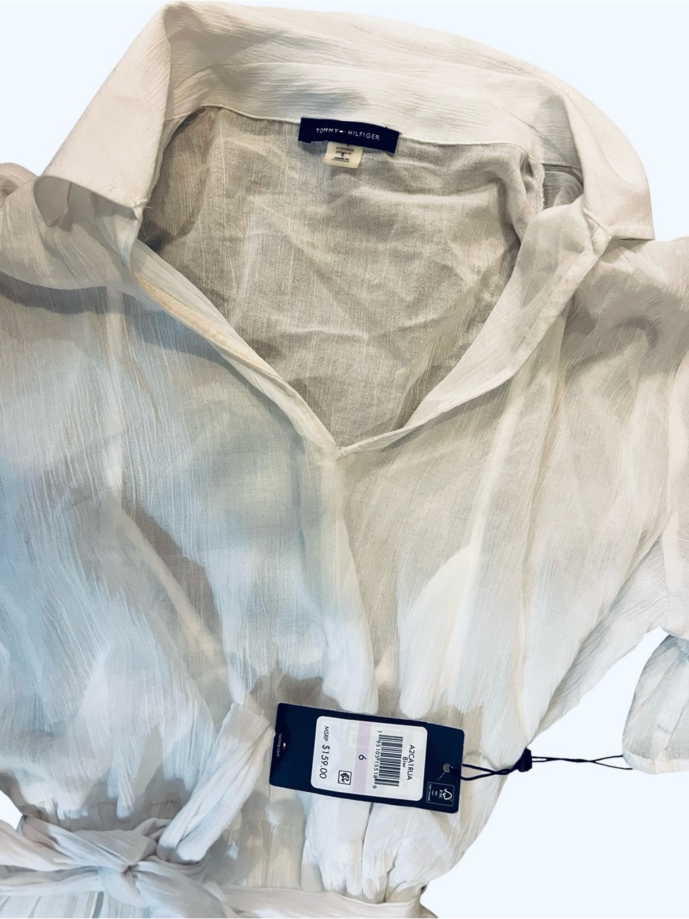 Lightweight White Gauze Dress with Tie Waist - Picture 7 of 7